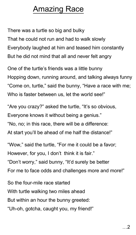 poem: amazing race