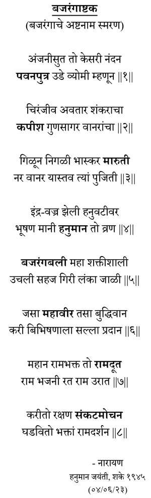 bajarangashtk i.e. 8 names of lord hanuman